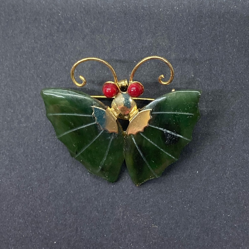 Vintage Jade Butterfly Brooch / Pendant
